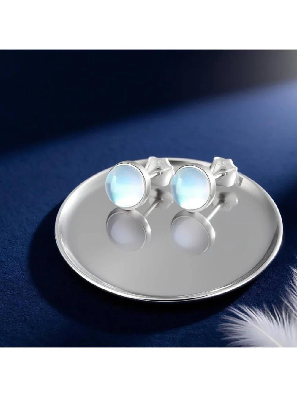 Trendy 925 Sterling Silver Moonstone Opal Turquoise Stud Earrings for Women